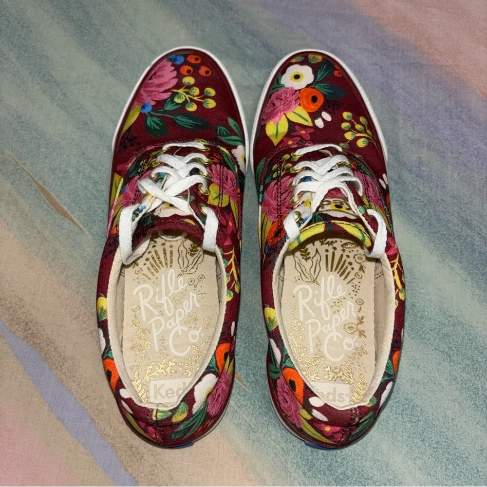 Keds x Rifle Paper Co Burgundy Bloosoms floral sneakers women's size 7.5
